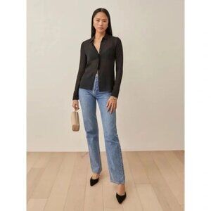Reformation Sheer Black Button Up, Size Large